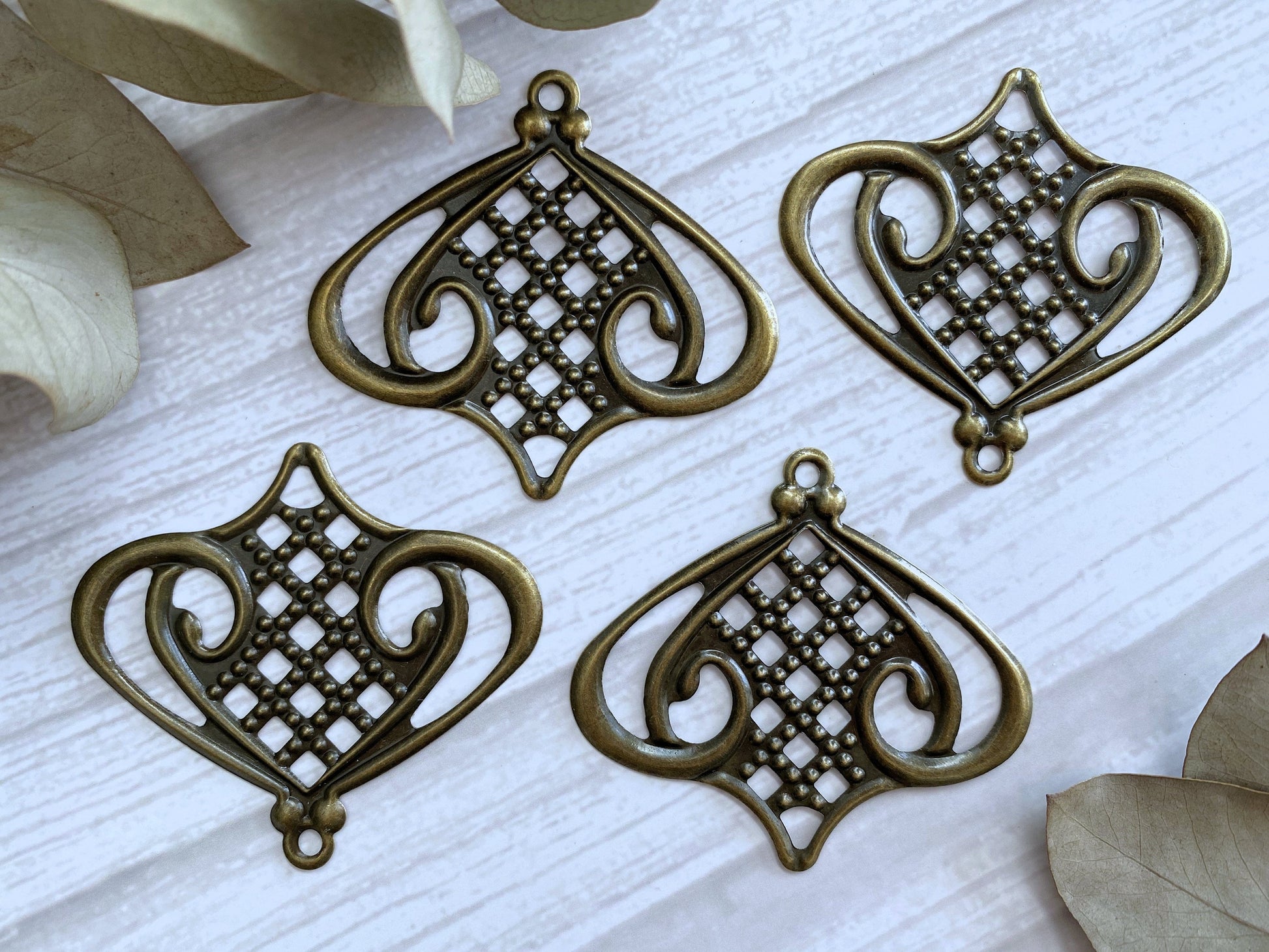 Filigree 3pcs Antique Bronze Earrings Making Charms Vialysa